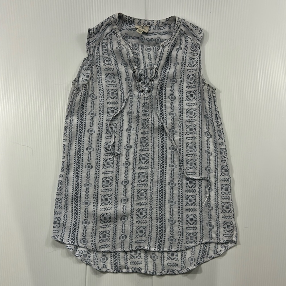 300. St. John's Bay Blue and White Lace-Up Blouse (S)
